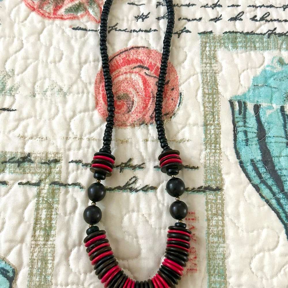 Red and Black Wooden Bead Necklace